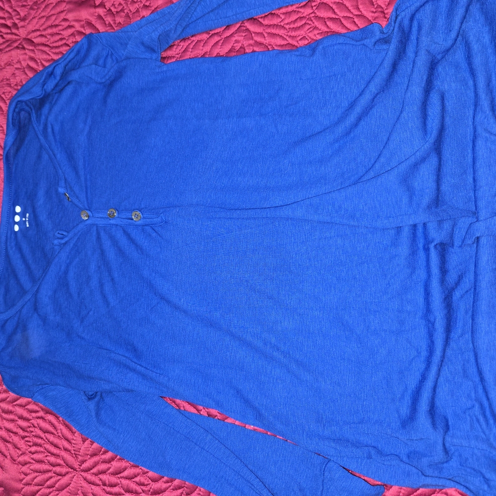Three Dots Blue Long Sleeve Henley Top